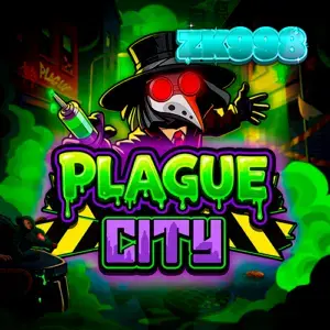Tampilan visual slot Plague City dengan tema kota berhantu dan neon
